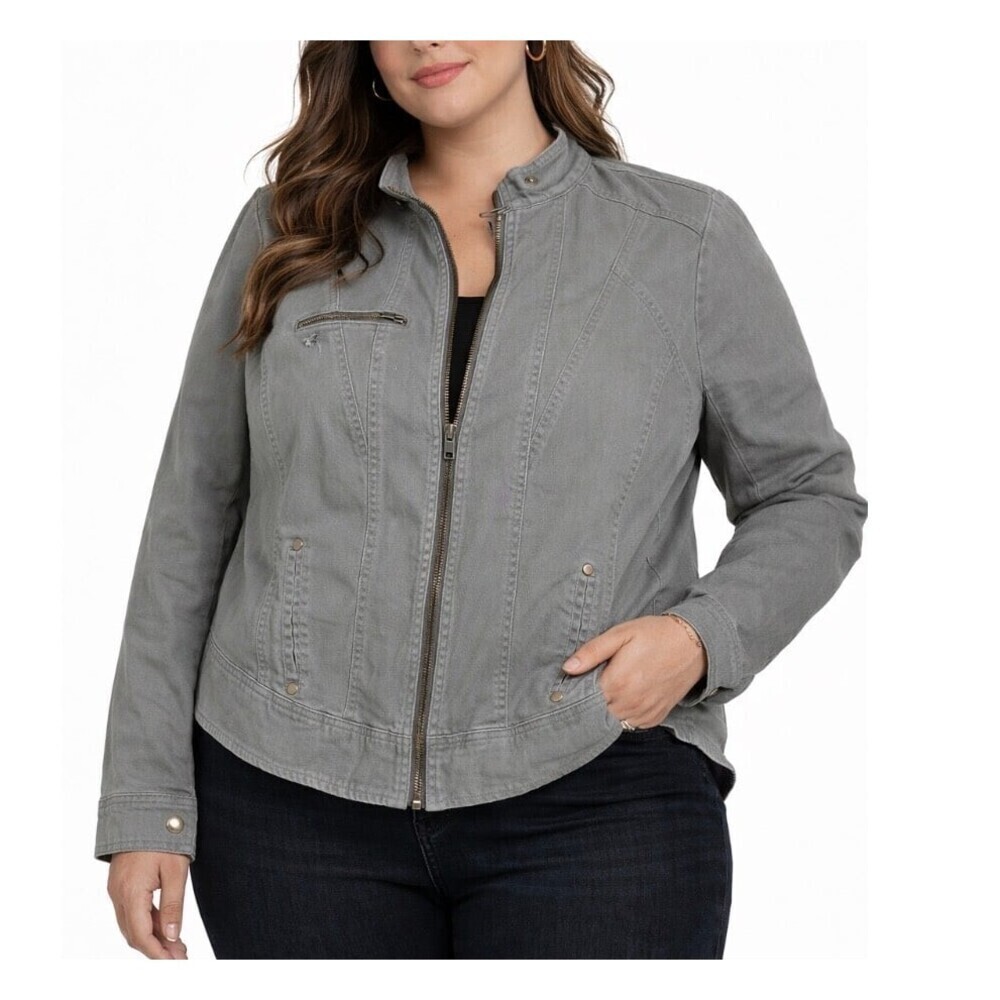 Torrid Olive Green Twill Jacket military bomber high low zip up SZ 1X